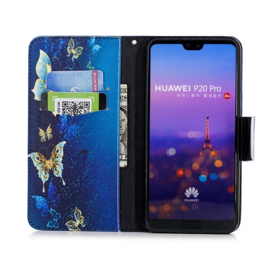 Folio-hoesje voor Huawei P20 Pro Vlinders In De Nacht