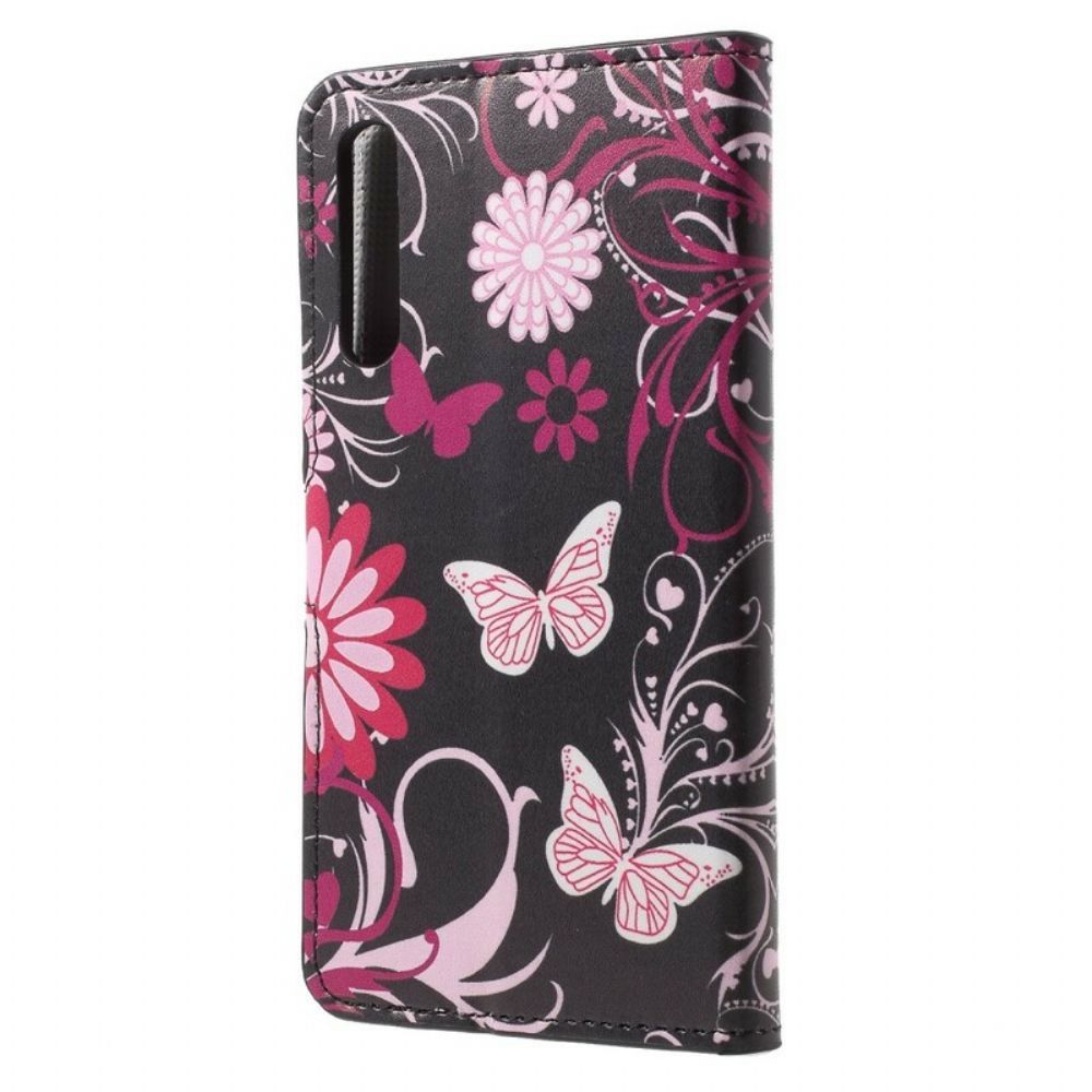 Leren Hoesje voor Huawei P20 Pro Vlinders En Bloemen