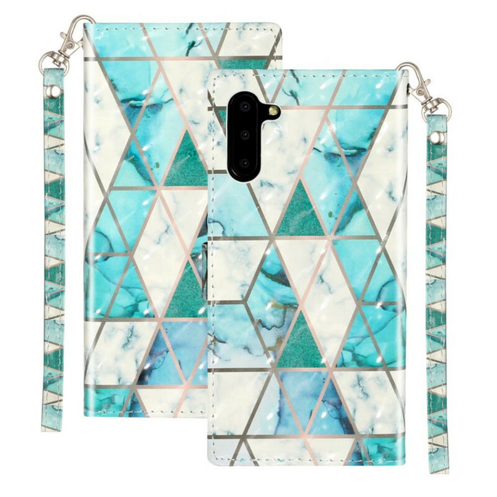 Flip Case voor Samsung Galaxy Note 10 Met Ketting Marmeren Lichtstripspots