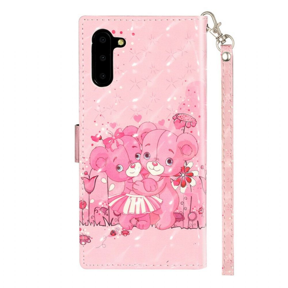 Folio-hoesje voor Samsung Galaxy Note 10 Met Ketting Lichtvlekken Riem Teddyberen