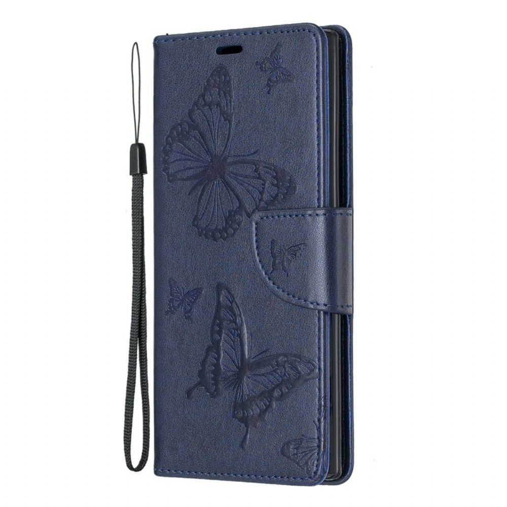 Leren Hoesje voor Samsung Galaxy Note 10 Folio-hoesje Vlinders En Schuine Klep