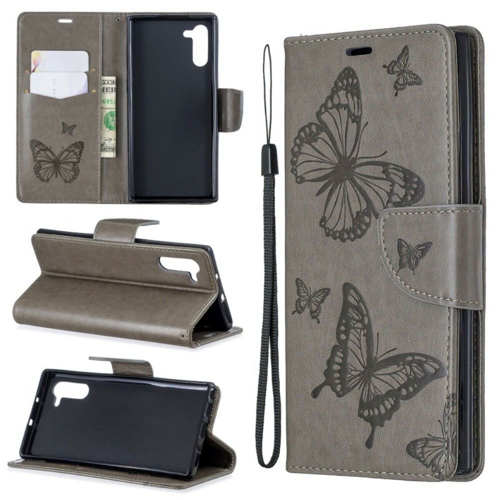 Leren Hoesje voor Samsung Galaxy Note 10 Folio-hoesje Vlinders En Schuine Klep