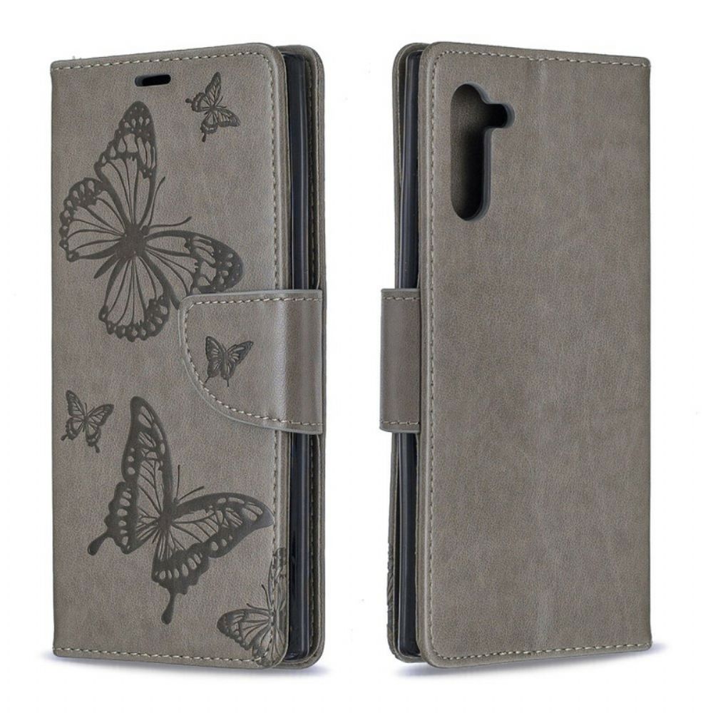 Leren Hoesje voor Samsung Galaxy Note 10 Folio-hoesje Vlinders En Schuine Klep