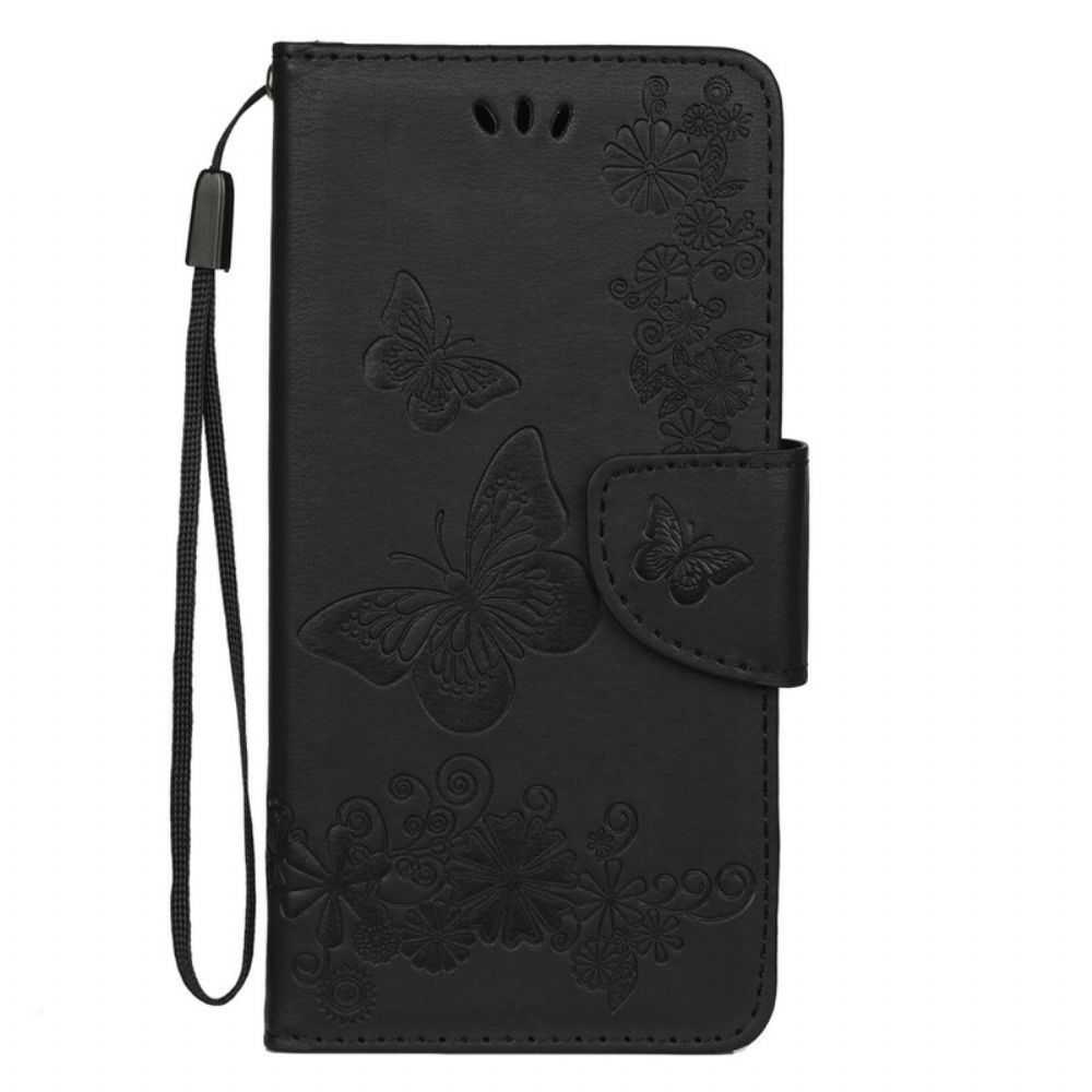 Leren Hoesje voor Samsung Galaxy Note 10 Met Ketting Prachtige Vlinders Met Riem