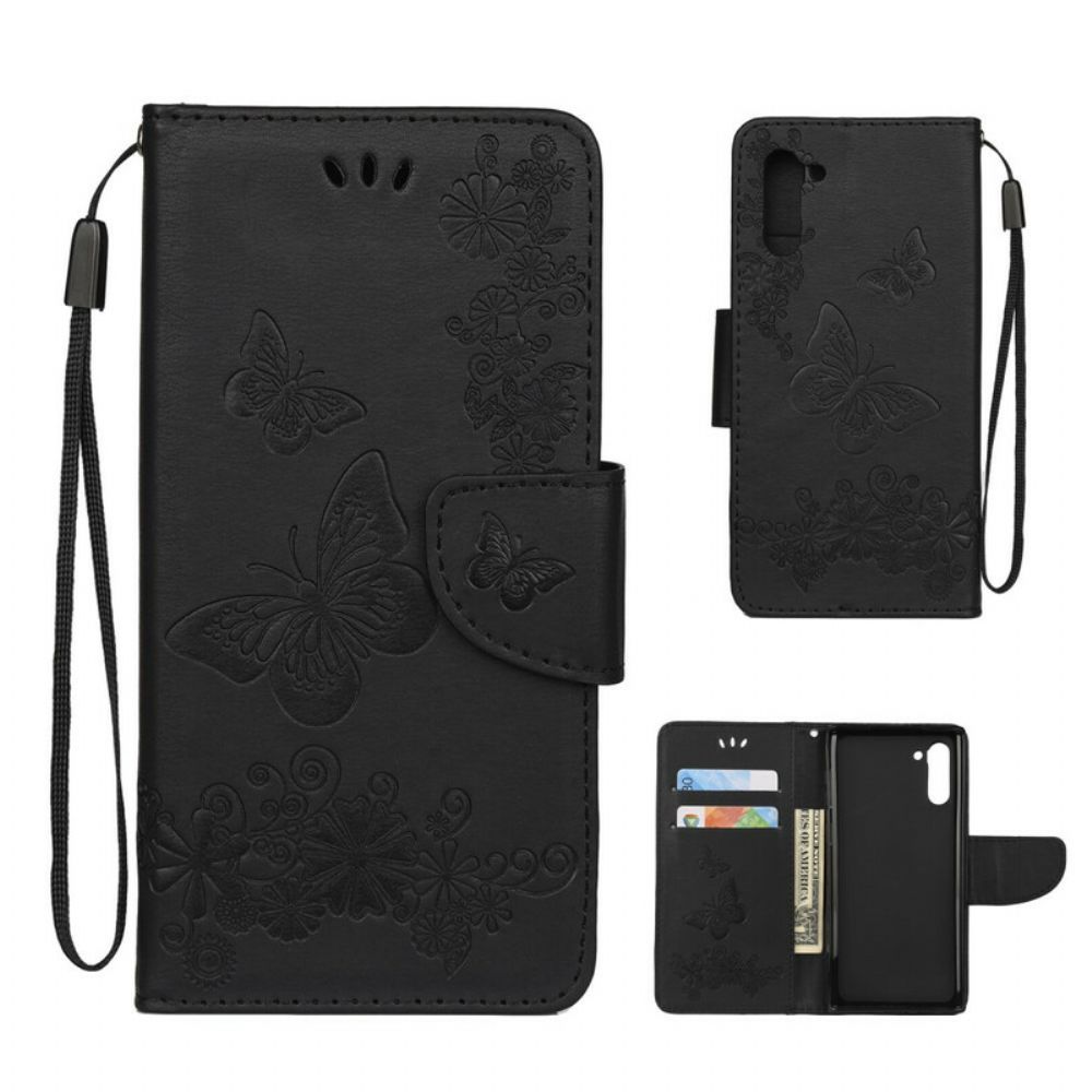 Leren Hoesje voor Samsung Galaxy Note 10 Met Ketting Prachtige Vlinders Met Riem