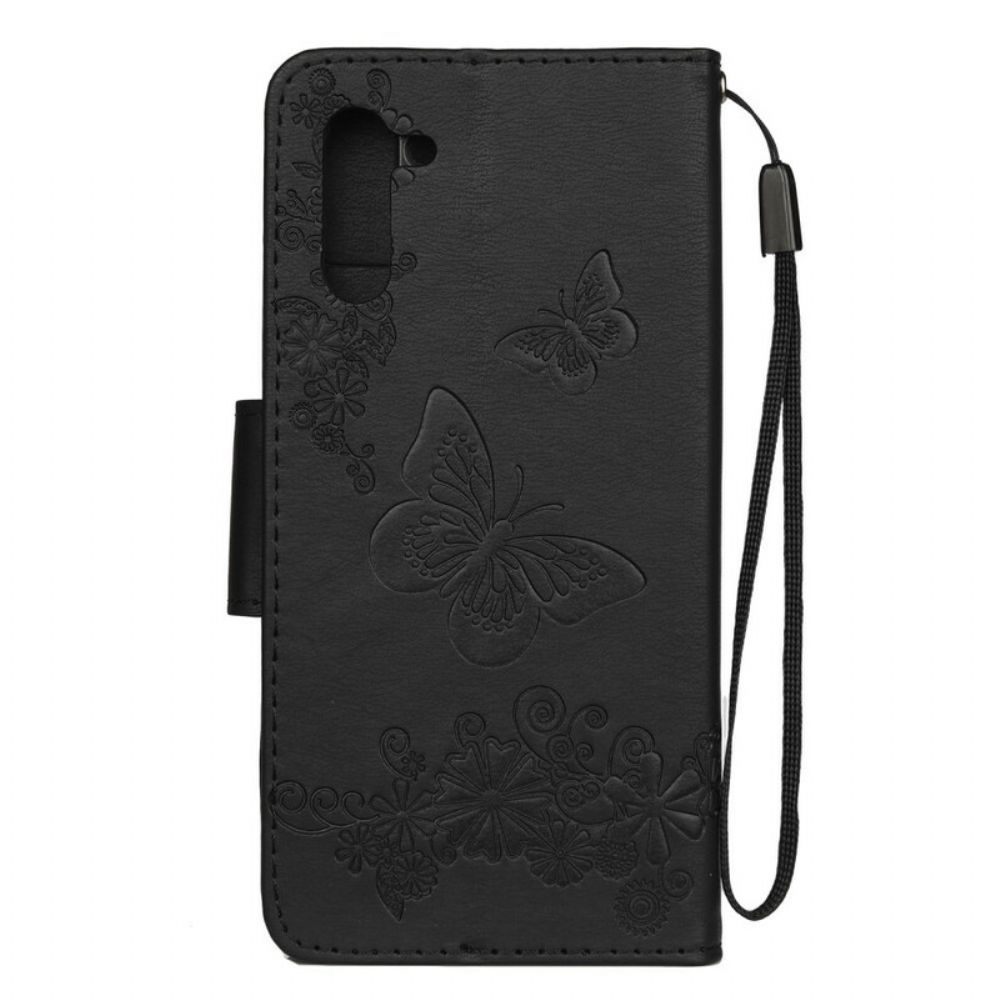 Leren Hoesje voor Samsung Galaxy Note 10 Met Ketting Prachtige Vlinders Met Riem