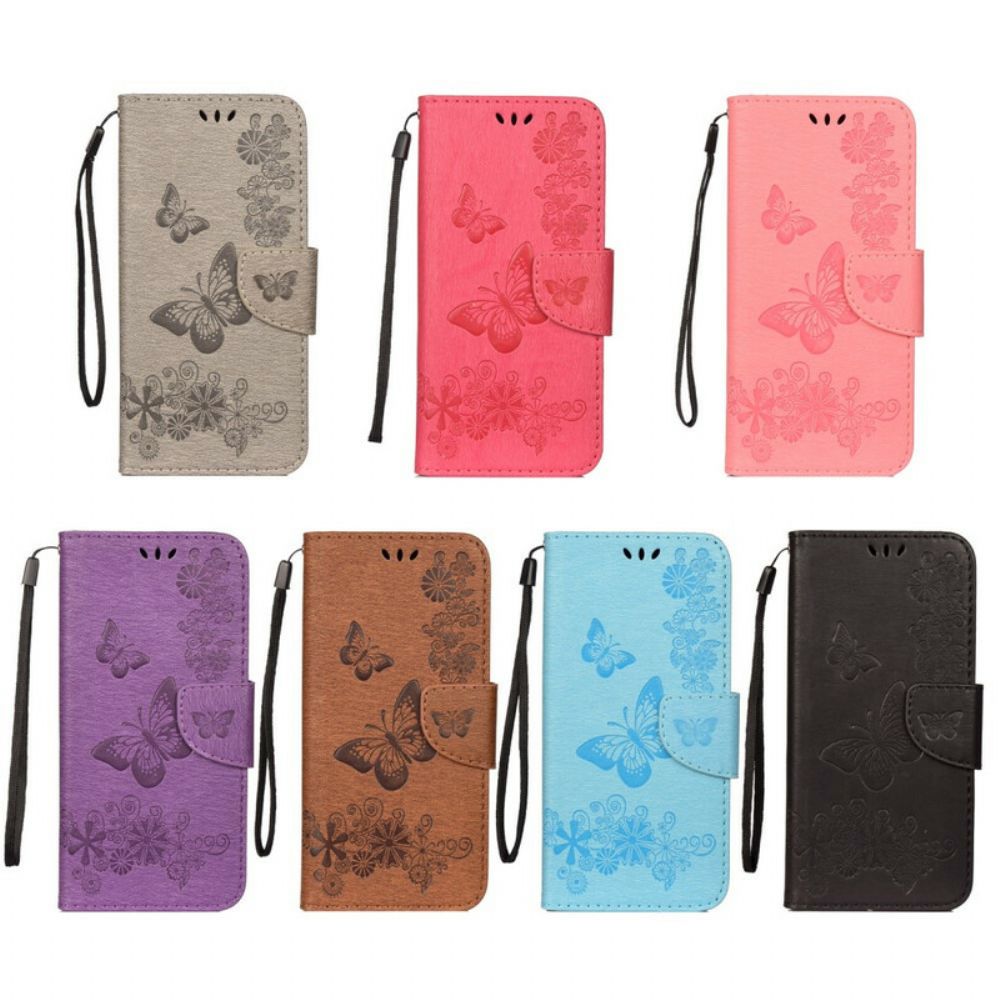 Leren Hoesje voor Samsung Galaxy Note 10 Met Ketting Prachtige Vlinders Met Riem