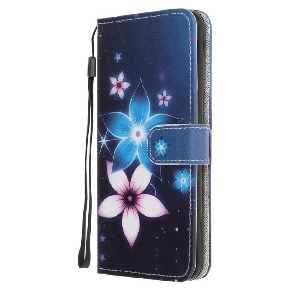 Folio-hoesje voor Samsung Galaxy M31 Met Ketting Maanband Bloemen