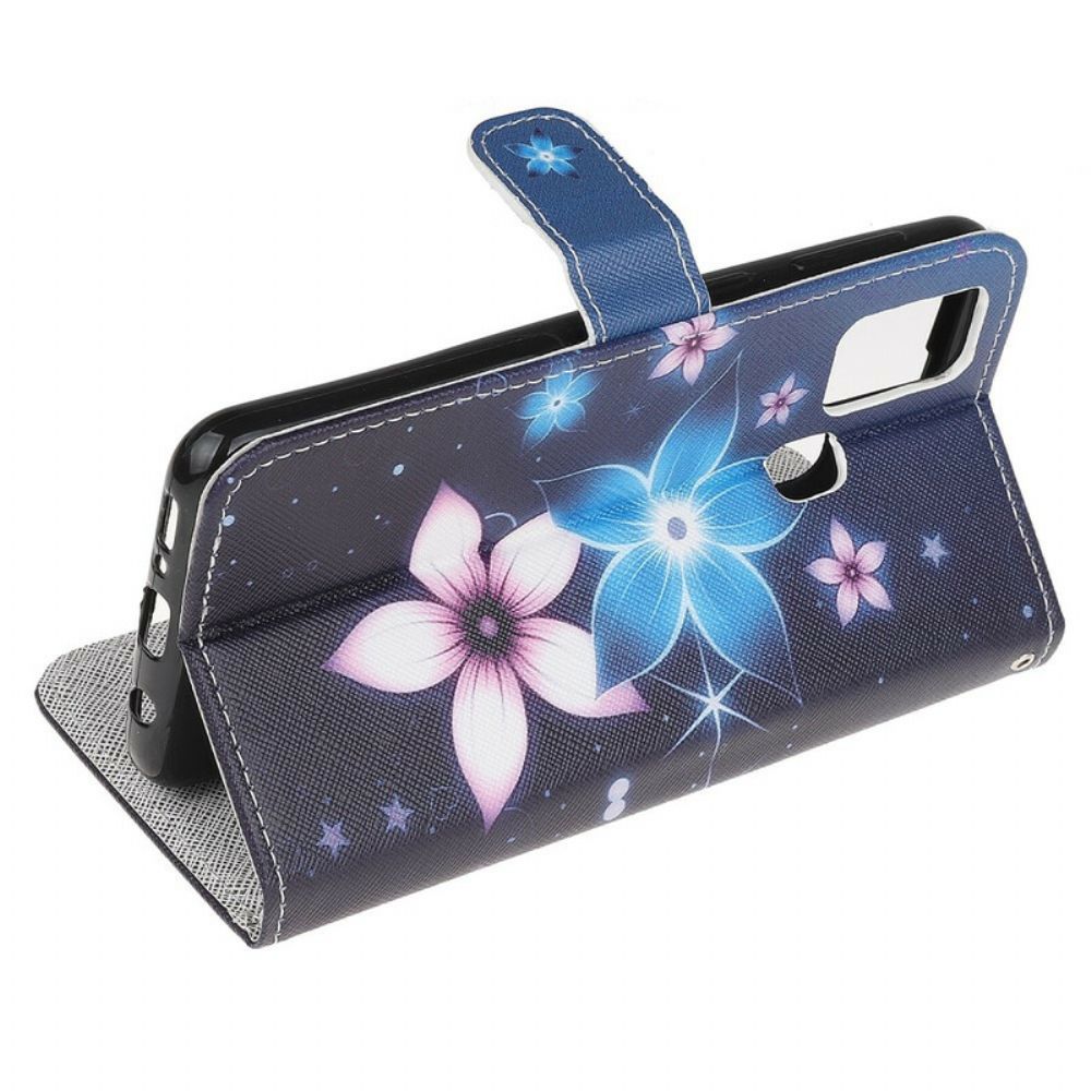 Folio-hoesje voor Samsung Galaxy M31 Met Ketting Maanband Bloemen