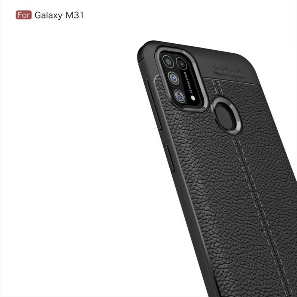 Hoesje voor Samsung Galaxy M31 Dubbele Lijn Litchi Leder Effect