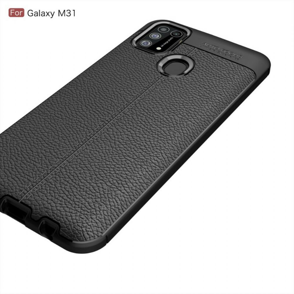 Hoesje voor Samsung Galaxy M31 Dubbele Lijn Litchi Leder Effect