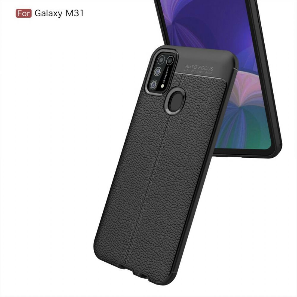 Hoesje voor Samsung Galaxy M31 Dubbele Lijn Litchi Leder Effect