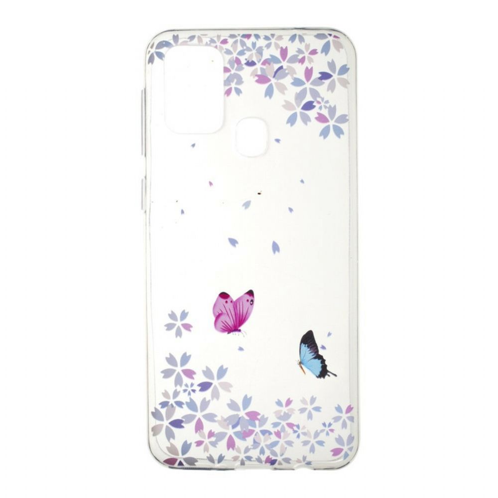 Hoesje voor Samsung Galaxy M31 Transparante Vlinders En Bloemen