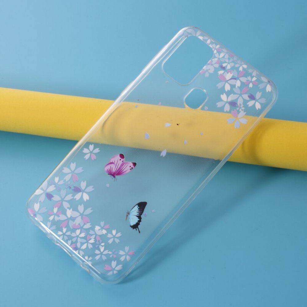 Hoesje voor Samsung Galaxy M31 Transparante Vlinders En Bloemen