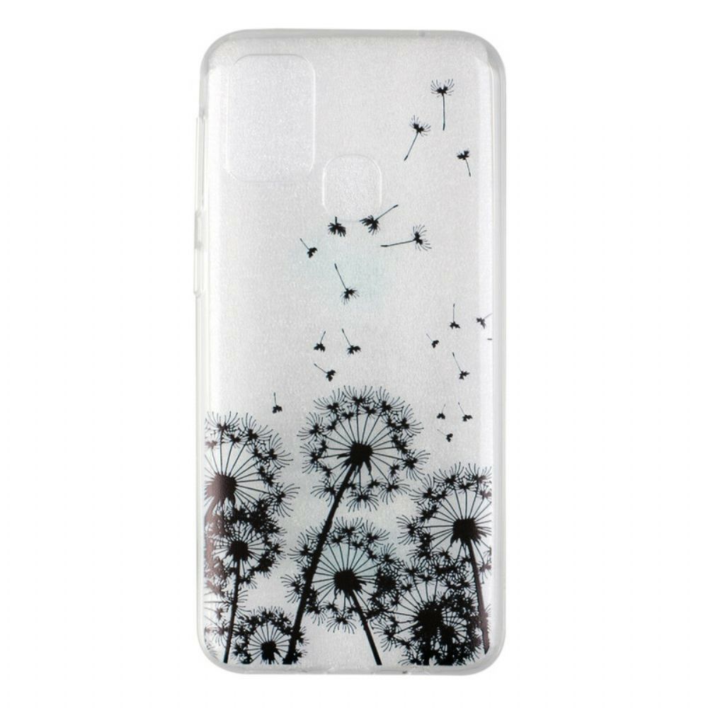 Hoesje voor Samsung Galaxy M31 Transparante Zwarte Paardebloemen