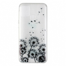 Hoesje voor Samsung Galaxy M31 Transparante Zwarte Paardebloemen