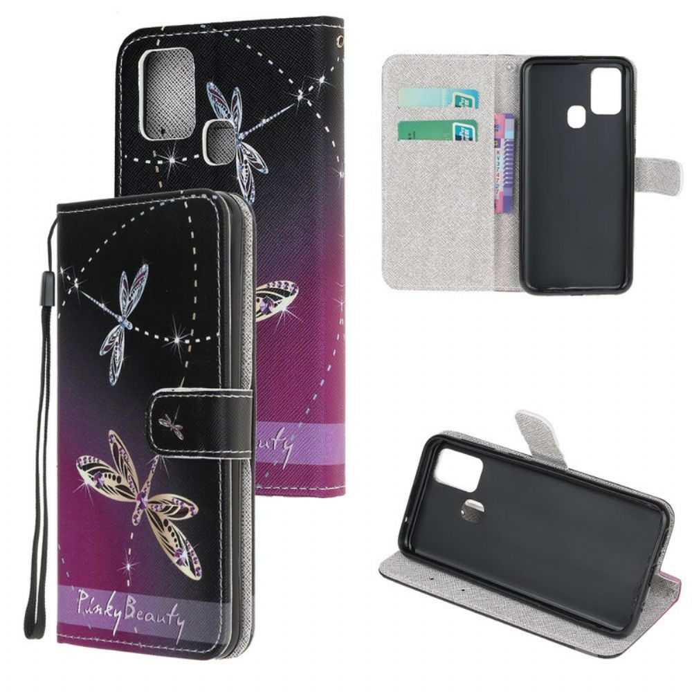 Leren Hoesje voor Samsung Galaxy M31 Met Ketting Thong Libellen