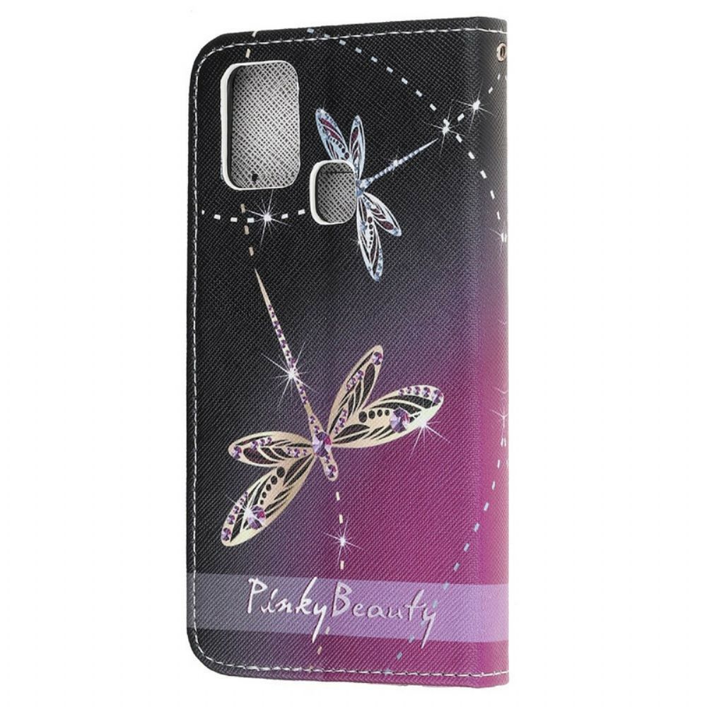 Leren Hoesje voor Samsung Galaxy M31 Met Ketting Thong Libellen