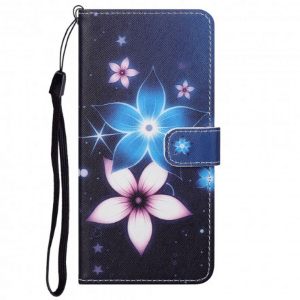 Folio-hoesje voor Motorola Edge 20 Met Ketting Maanband Bloemen