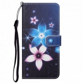 Folio-hoesje voor Motorola Edge 20 Met Ketting Maanband Bloemen