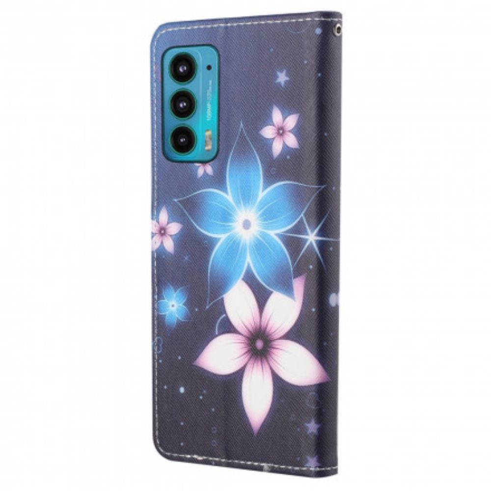 Folio-hoesje voor Motorola Edge 20 Met Ketting Maanband Bloemen