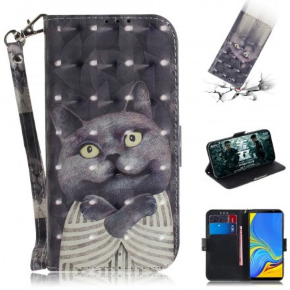 Folio-hoesje voor Samsung Galaxy A7 Met Ketting Grijze Kat Met Bandjes