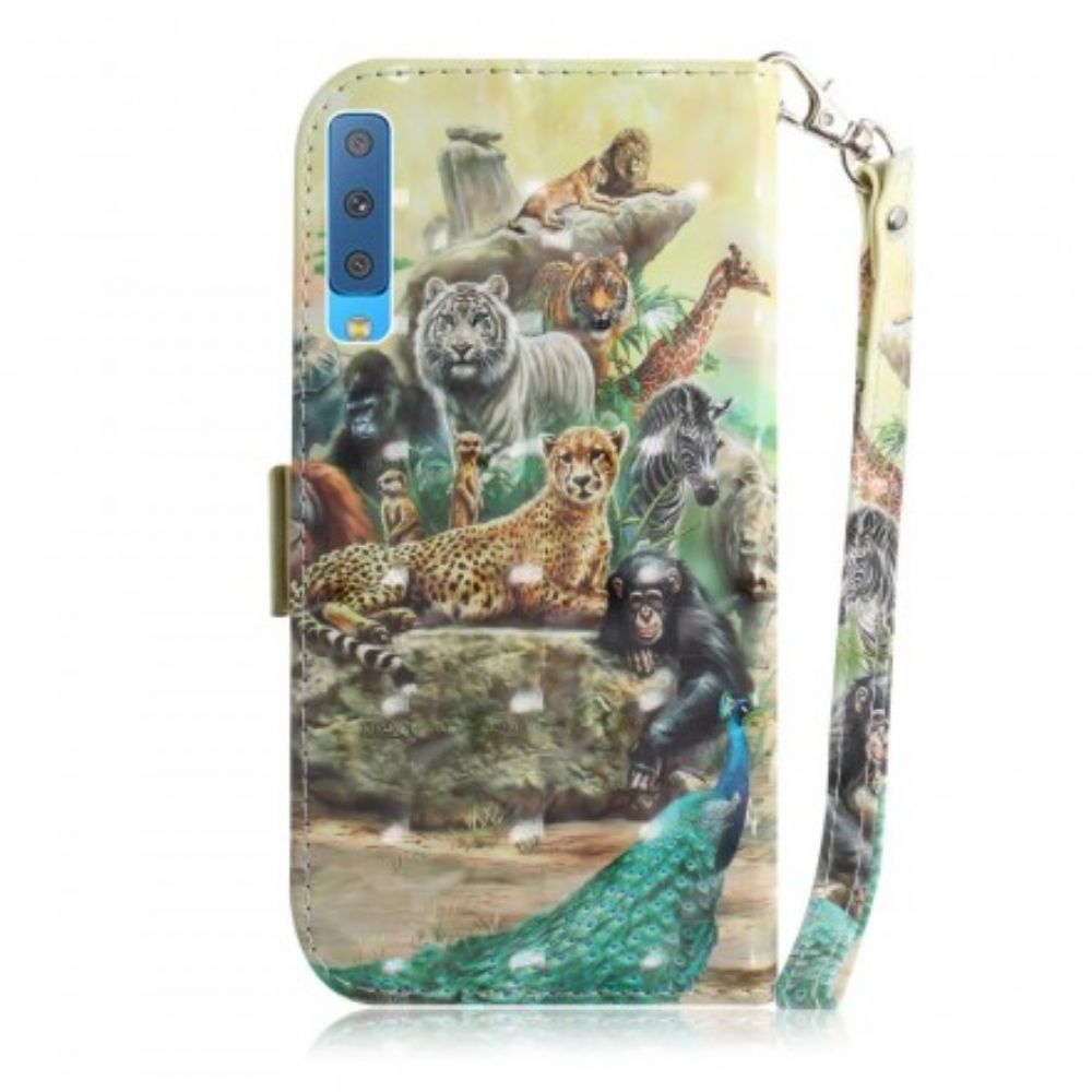 Folio-hoesje voor Samsung Galaxy A7 Met Ketting Thong Safari Dieren