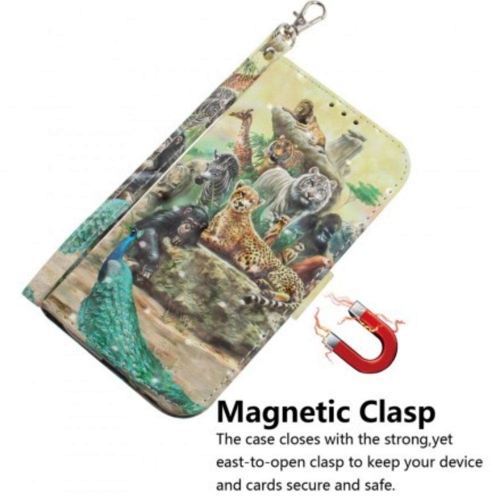 Folio-hoesje voor Samsung Galaxy A7 Met Ketting Thong Safari Dieren