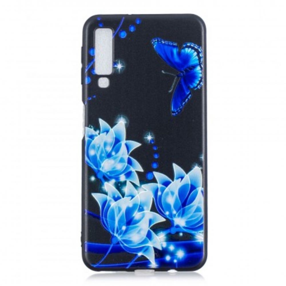 Telefoonhoesje voor Samsung Galaxy A7 Vlinder En Blauwe Bloemen