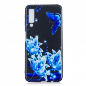 Telefoonhoesje voor Samsung Galaxy A7 Vlinder En Blauwe Bloemen