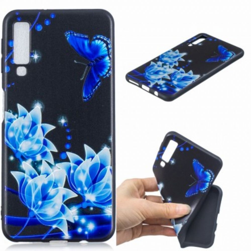 Telefoonhoesje voor Samsung Galaxy A7 Vlinder En Blauwe Bloemen