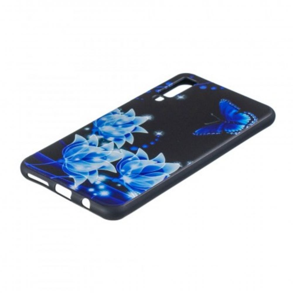 Telefoonhoesje voor Samsung Galaxy A7 Vlinder En Blauwe Bloemen