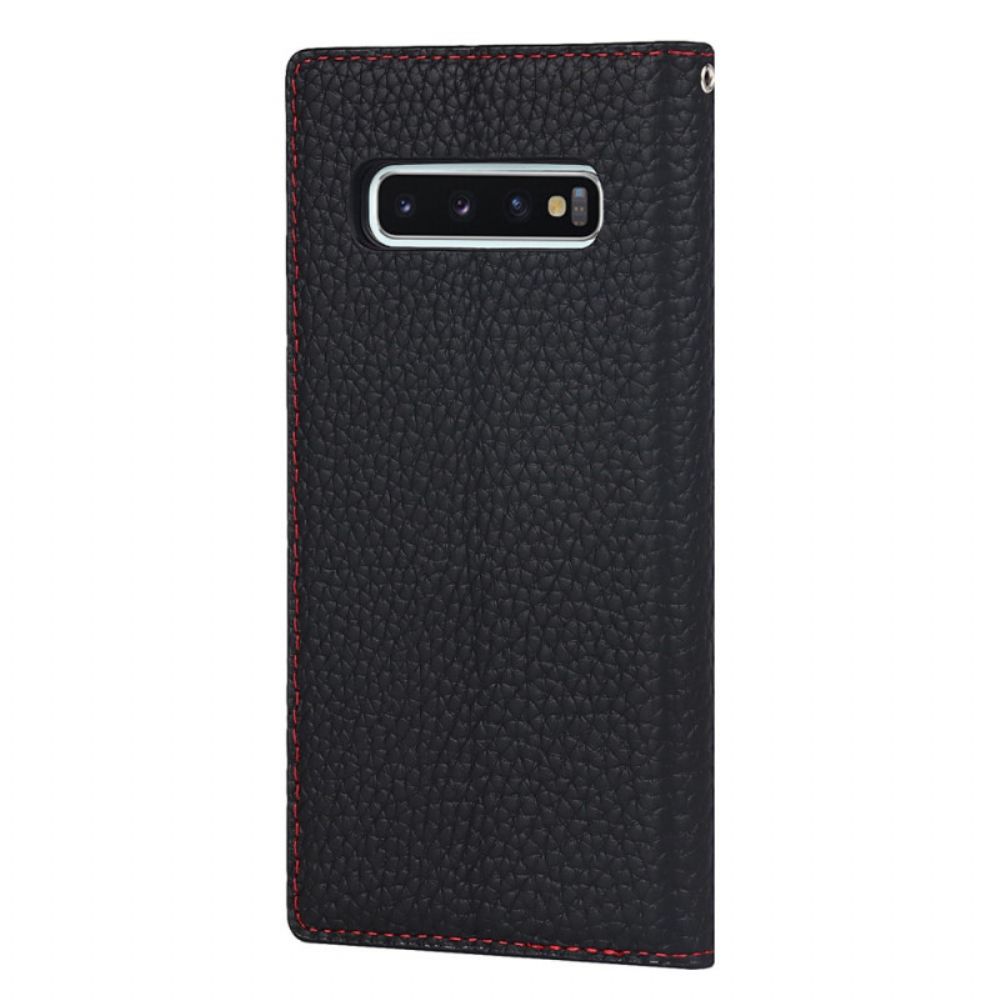 Bescherming Hoesje voor Samsung Galaxy S10 Met Ketting Folio-hoesje Echte Litchi Lederen Band