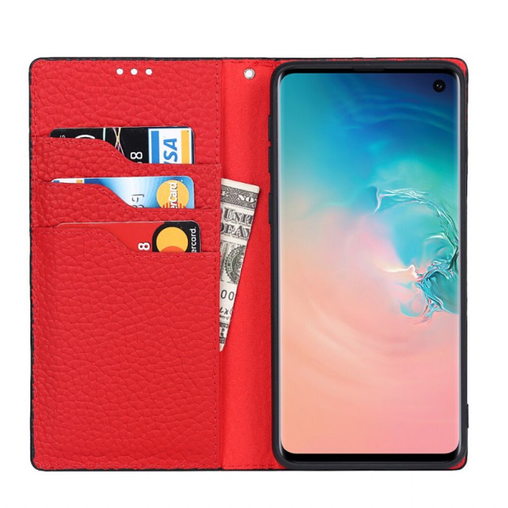 Bescherming Hoesje voor Samsung Galaxy S10 Met Ketting Folio-hoesje Echte Litchi Lederen Band