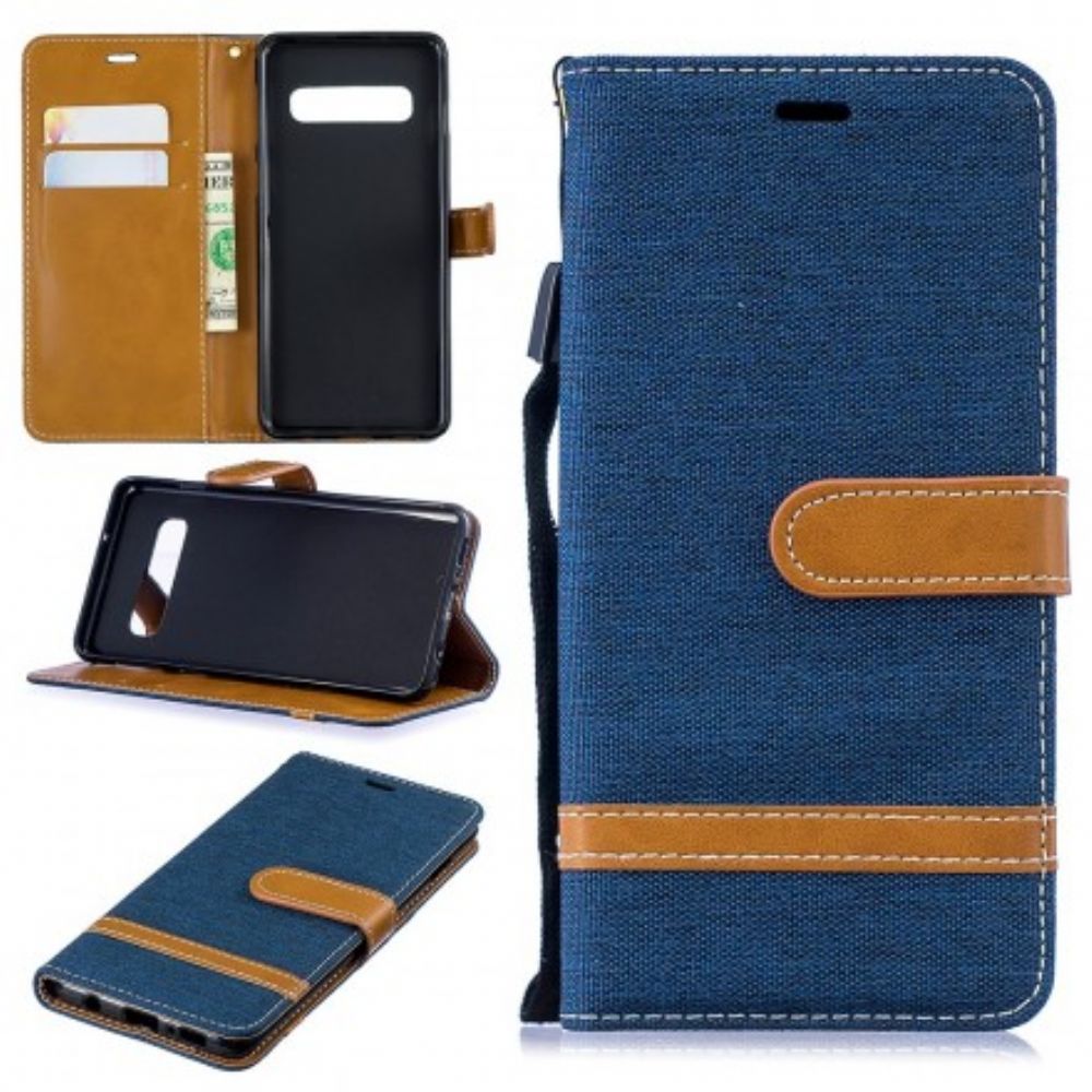 Flip Case voor Samsung Galaxy S10 Met Ketting Stof En Lederlook Band