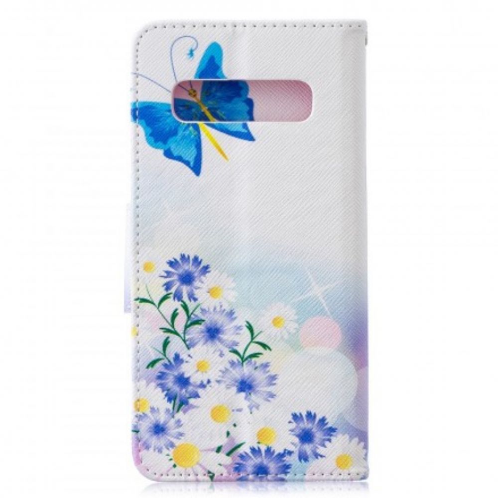 Folio-hoesje voor Samsung Galaxy S10 Geschilderde Vlinders En Bloemen