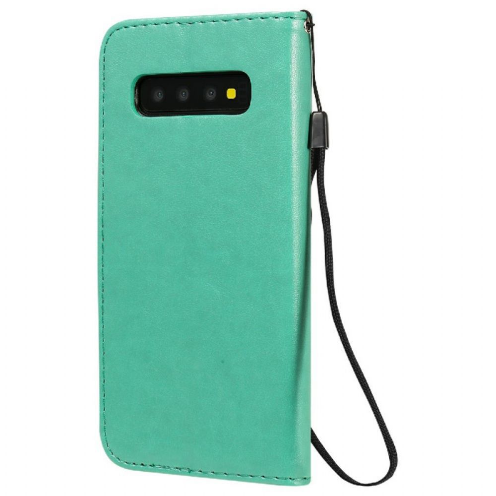 Folio-hoesje voor Samsung Galaxy S10 Met Ketting Kat En Bij Met Riem