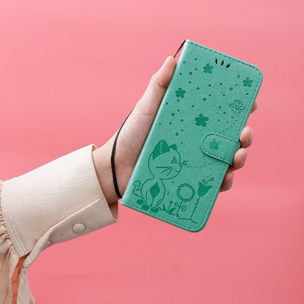 Folio-hoesje voor Samsung Galaxy S10 Met Ketting Kat En Bij Met Riem