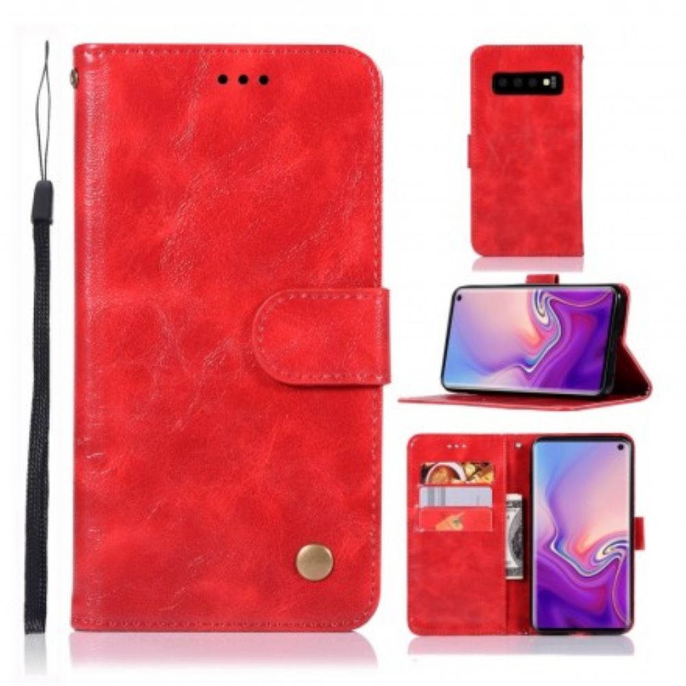 Folio-hoesje voor Samsung Galaxy S10 Met Ketting Vintage Kunstleren Band