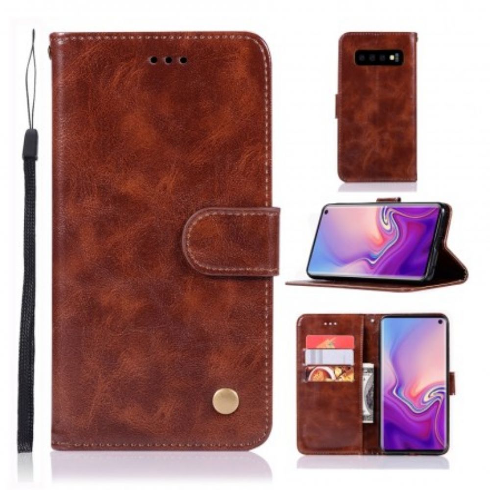 Folio-hoesje voor Samsung Galaxy S10 Met Ketting Vintage Kunstleren Band