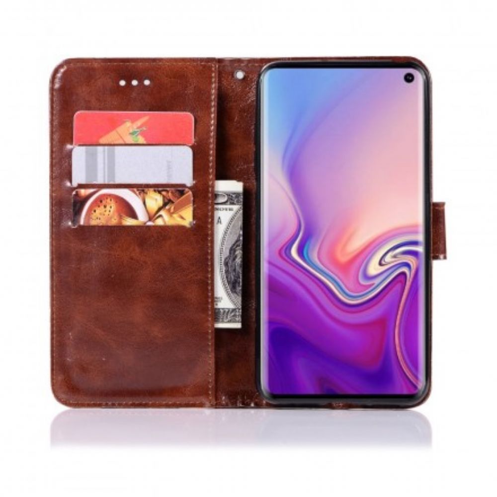 Folio-hoesje voor Samsung Galaxy S10 Met Ketting Vintage Kunstleren Band