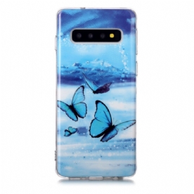 Hoesje voor Samsung Galaxy S10 Fluorescerende Blauwe Vlinder