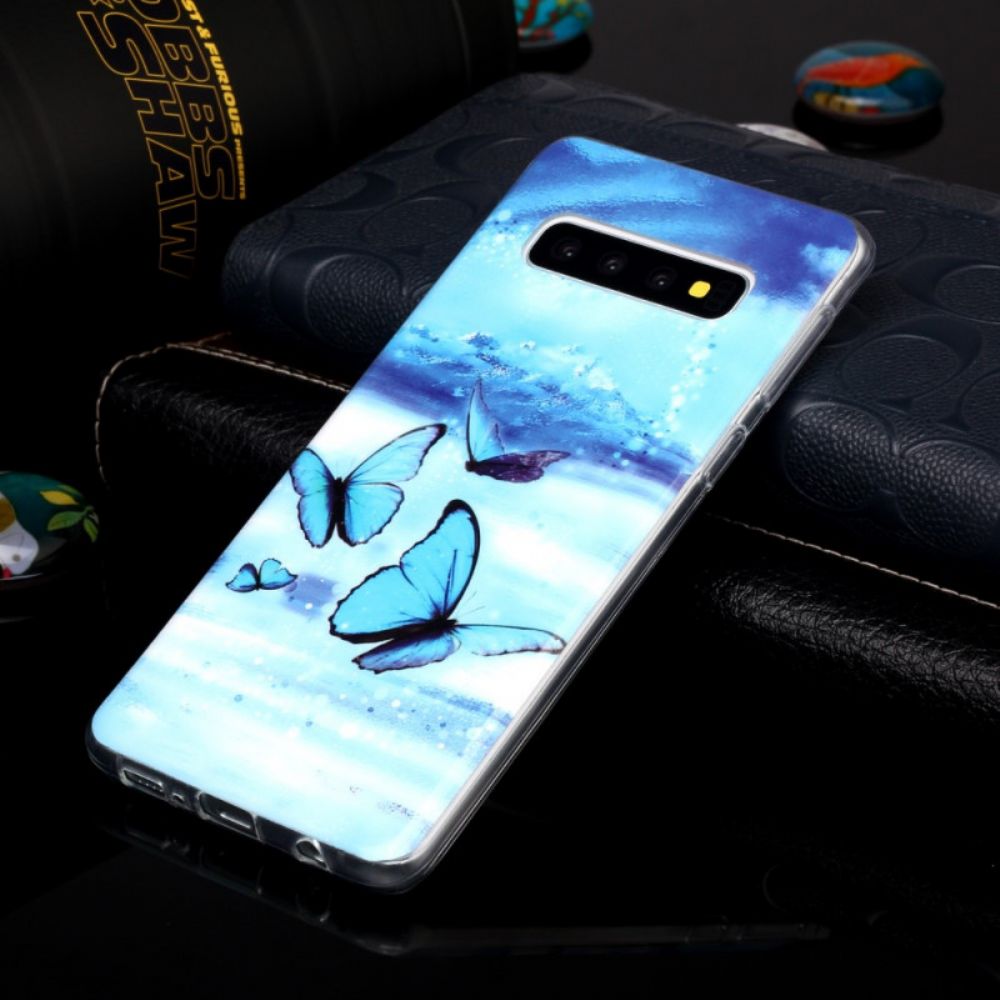 Hoesje voor Samsung Galaxy S10 Fluorescerende Blauwe Vlinder