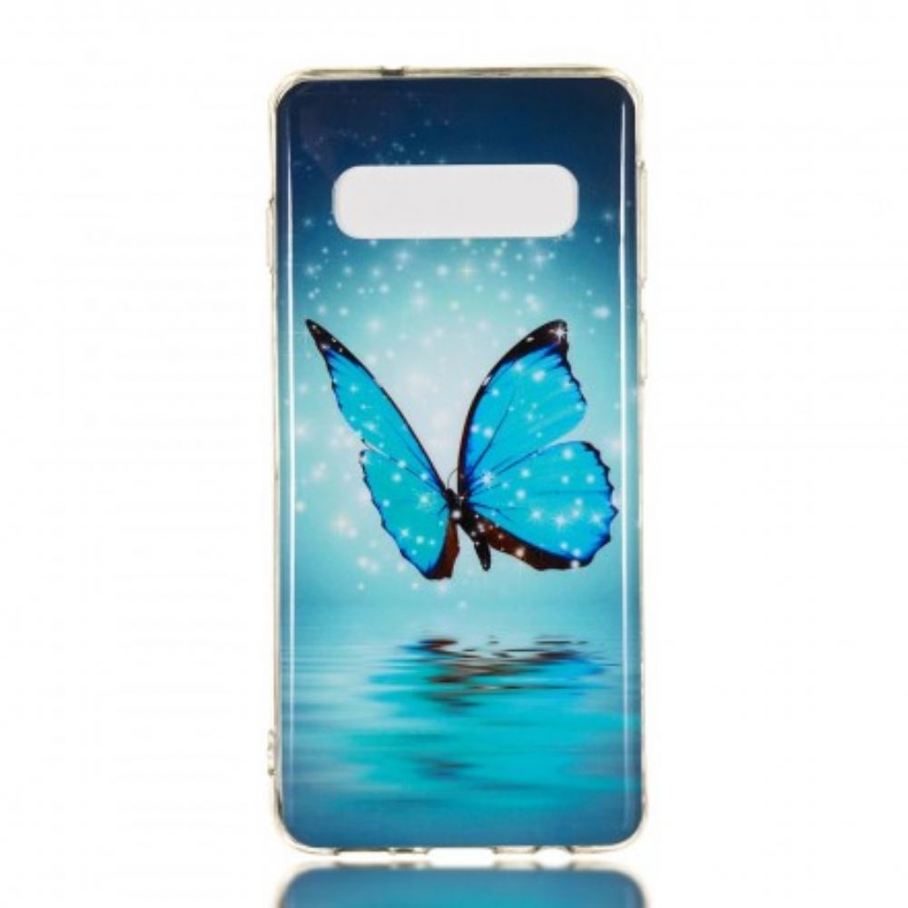 Hoesje voor Samsung Galaxy S10 Fluorescerende Blauwe Vlinder