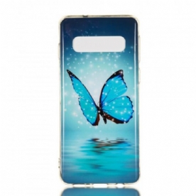 Hoesje voor Samsung Galaxy S10 Fluorescerende Blauwe Vlinder