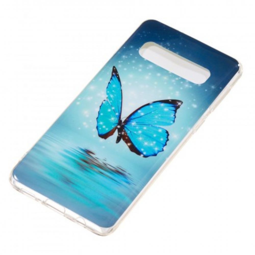 Hoesje voor Samsung Galaxy S10 Fluorescerende Blauwe Vlinder