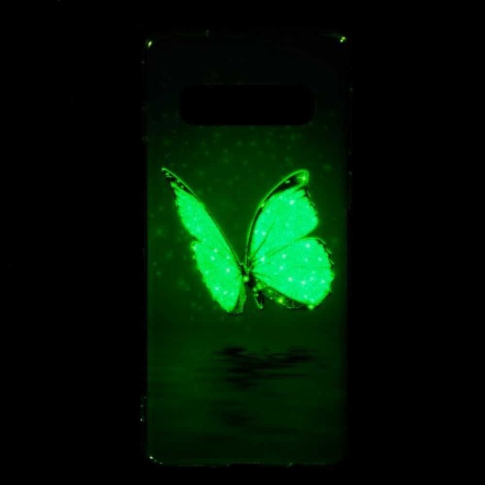 Hoesje voor Samsung Galaxy S10 Fluorescerende Blauwe Vlinder