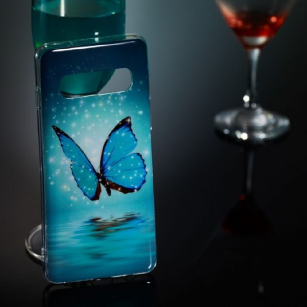 Hoesje voor Samsung Galaxy S10 Fluorescerende Blauwe Vlinder