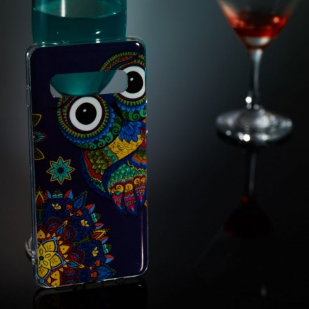 Hoesje voor Samsung Galaxy S10 Fluorescerende Mandala Uil