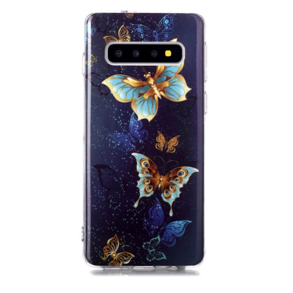 Hoesje voor Samsung Galaxy S10 Fluorescerende Vlinders